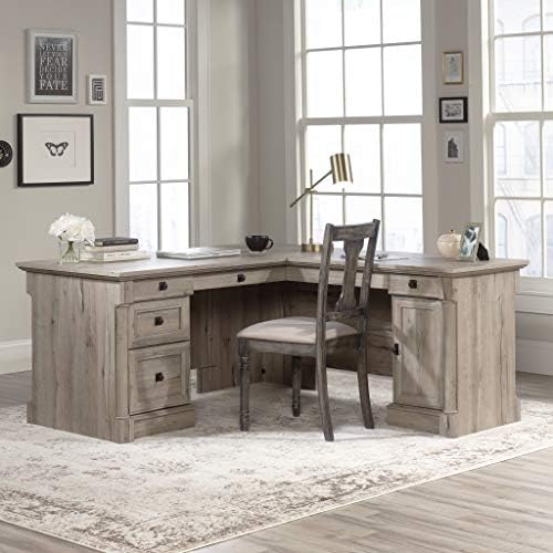 Sauder Palladia L Shaped Desk with Drawers, Office Desk with File Cabinet Storage, Cable Management, Keyboard Tray, in Split Oak finish - Image 2