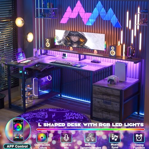 Aheaplus L Shaped Desk with File Drawer, Reversible L Shaped Gaming Desk - Image 4