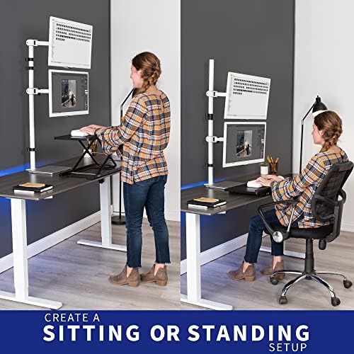 VIVO Extra Tall Vertically Stacked Dual Monitor Desk Mount Stand with 39 inch Stand-up Pole, Fully Adjustable Extended Arms, Fits 2 Screens up to 27 inches, White, STAND-V012TW - Image 6
