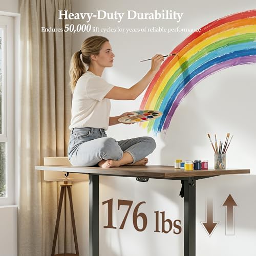 Klicelor 55 x 28 Electric Standing Desk, Sit Stand Up Home Office Desk, Height Adjustable Deep Cumputer Table with Memory Presets and Hooks, Two Pieces, Rustic Brown - Image 6