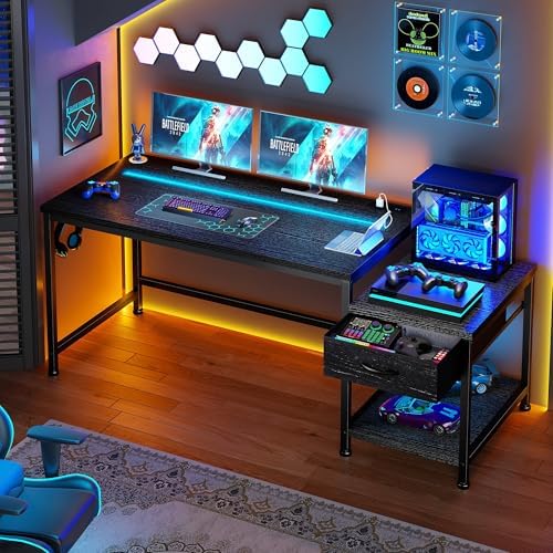 DurayLoly 56" Gaming Desk with Printer Shelf & Power Outlet - Image 2