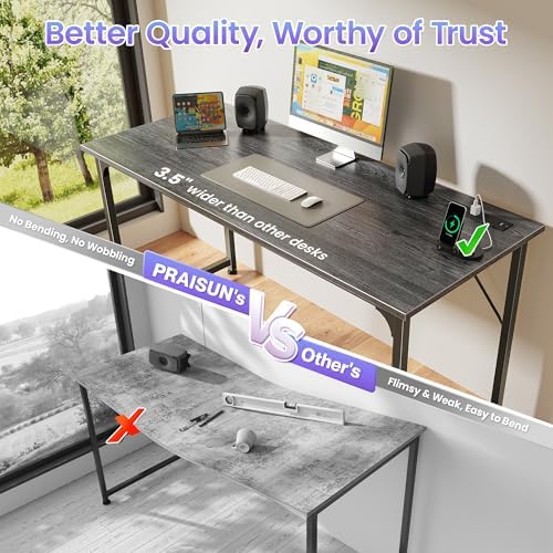 PRAISUN 55 X 20 Inch Computer Desk, Power Outlets, USB-C, Grey - Image 6