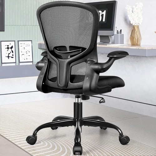 FelixKing Office Desk Chairs, Ergonomic PC Desk Chair with Wheels, Adjustable Lumbar Support and Height, Swivel Computer Chair with Flip-up Armrests, Ergo Mesh Backrest for Working (Black, Pack of 8) - Image 2