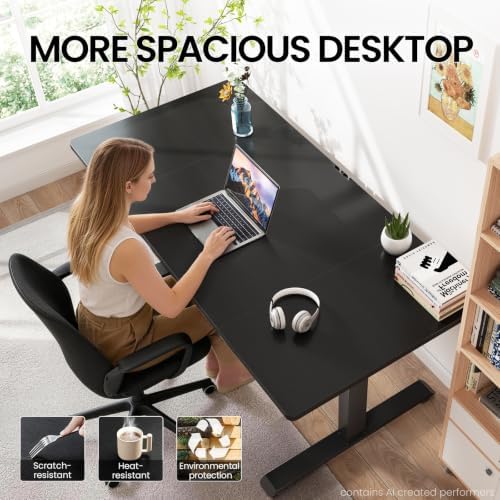 Veken 63"x28" Wider Large Standing Desk, Electric Height Adjustable, Black - Image 5
