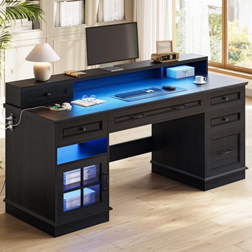 HAUOMS Farmhouse Executive Desk Computer Desk with Drawers，Black by HAUOMS