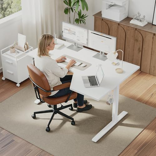 Klicelor L Shaped Standing Desk 55 x 31.5 Inch, Electric Height Adjustable Corner Desk for Home Office Workstation, Ergonomic Sit Stand Computer Table with Memory Controller, White - Image 2