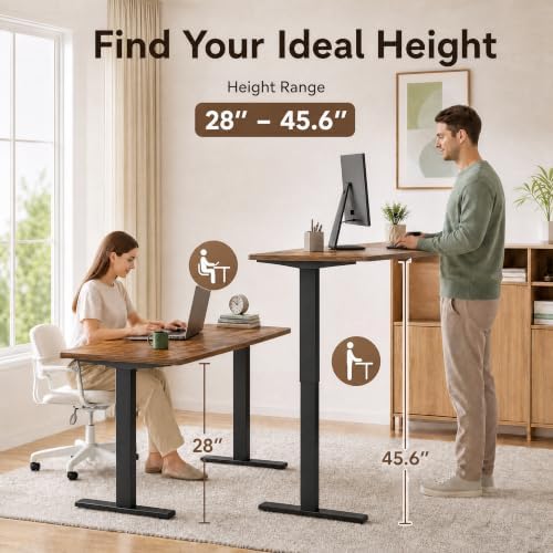 Grandder 55x32 Extra-Deep Electric Standing Desk, Wide Desktop Fits 49" Ultrawide Monitor+Dual Screens, 176 lbs Capacity, 2 Memory Presets, Computer Desk for Home Office & Gaming, Rustic Brown - Image 5