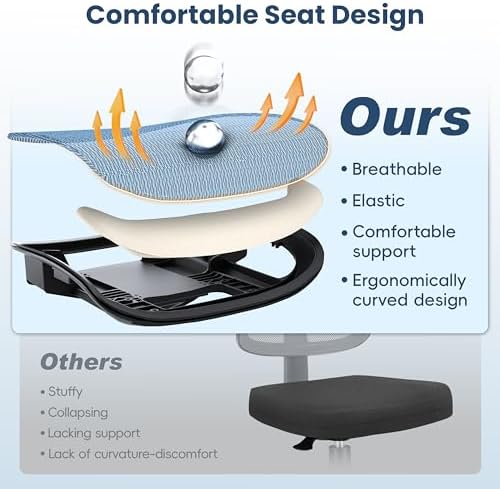 Ergonomic Office Chair, Mesh Computer Desk Chairs with BIFMA X5.1 Certified, Adjustable Lumbar Support, 3D Arm, Tilt Back, Wide Seat, Comfy Swivel Work Task Chair for Company and Home (Azure Blue) - Image 6