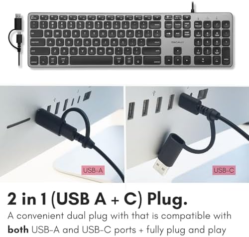 Macally Wired Keyboard for Mac with USB Hub (2X USB-A / 1x USB-C) - Compatible Backlit Apple Keyboard with Dual Interface - Auto OS Detection for Mac, MacBook Pro/Air, iMac, PC, Android, iPad, iOS - Image 3