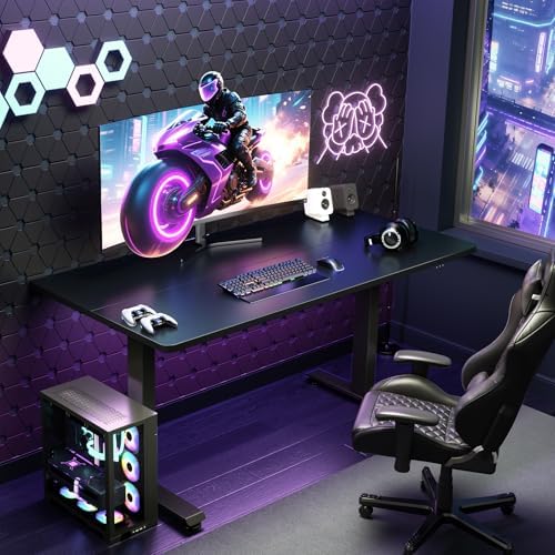 Veken 55 Inch Large Electric Standing Desk, Gaming Table, Black - Image 2