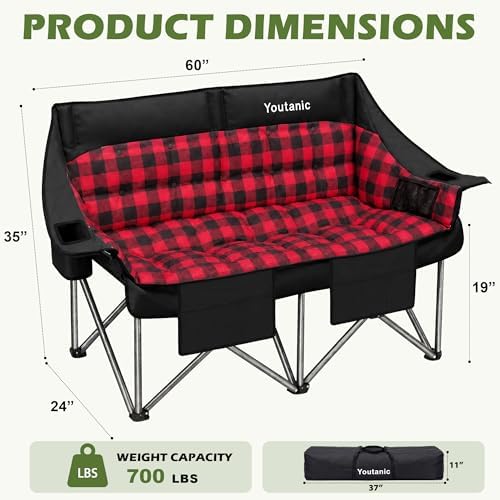 Youtanic 60" Extra Double Camping Chair for Adults, 700lbs Padded Loveseat - Image 2