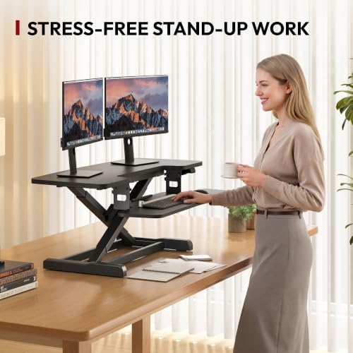 SANODESK 40" Electric Standing Desk Converter， Height Adjustable Riser for Office Home,Dual Monitor and Laptop Workstation with Large Keyboard Tray, Black Color - Image 4