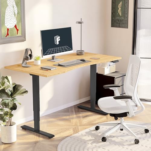 FLEXISPOT E6 Bamboo 3-Stage Dual Motor 60 x 30 Electric Standing Desk Sit Stand Up Desk, Holds 220 lbs, Adjustable Height w/Memory Presets, Solid Bamboo Curved Desktop & Black Frame, Ships in 2 Boxes - Image 2
