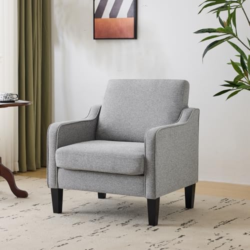 VINGLI Accent Chair, Linen Upholstered Grey Armchair for Living Room by VINGLI
