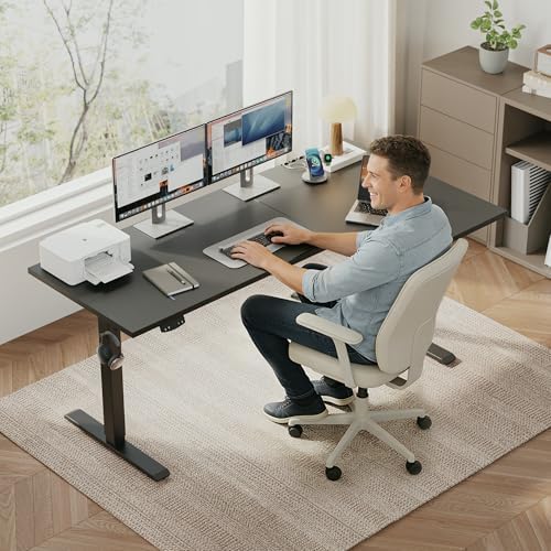 Klicelor L Shaped Standing Desk 63 x 35.4 Inch, Electric Height Adjustable Corner Desk for Home Office Workstation, Ergonomic Sit Stand Computer Table with Memory Controller, Black - Image 2