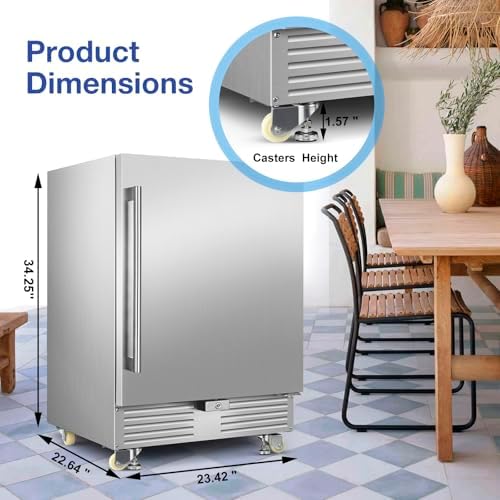 FoMup 24" Undercounter Outdoor Beverage Fridge, Stainless Steel with Wheels - Image 4