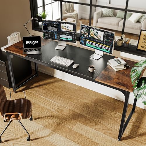 Huuger Computer Desk, 70 Inch Office Desk, Gaming Desk with Storage, Writing Desk Work Desk for Home Office, Study, Long Simple Desk, Large Legroom, Metal Frame, Rustic Brown and Black - Image 6