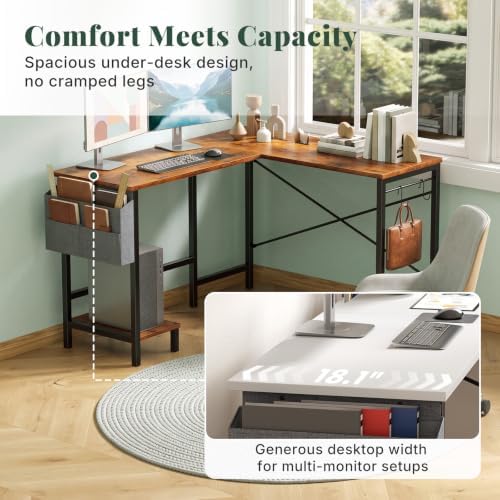 L Shaped Computer Gaming Desk with PC Stand for Home Office - Image 5