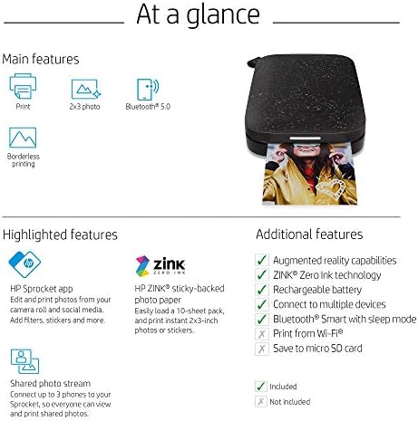 HP Sprocket Portable Photo Printer (2nd Edition) Â Instantly Print 2x3 Sticky-Backed Photos from Your Phone Â [Noir] [1AS86A] (Renewed) - Image 7