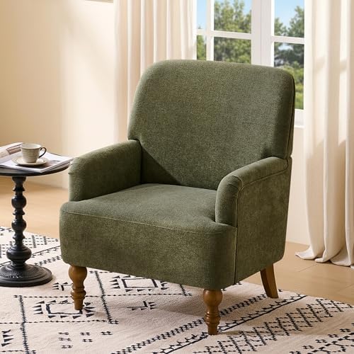 Modern Wingback Accent Chair, Upholstered Fabric Living Room Armchair with Wood Legs, Single Sofa Lounge Chair for Bedroom, Office & Reading Room (1, Green) by Dolamy