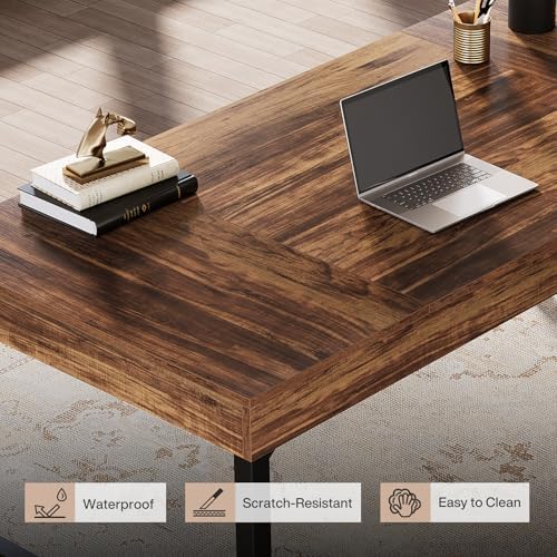 Tribesigns 55" Industrial Executive Desk for Home Office, Rustic Simple Computer Laptop Desk with Strong Metal Legs, Study Writing Table Business Workstation, Small Conference Table, Walnut - Image 5