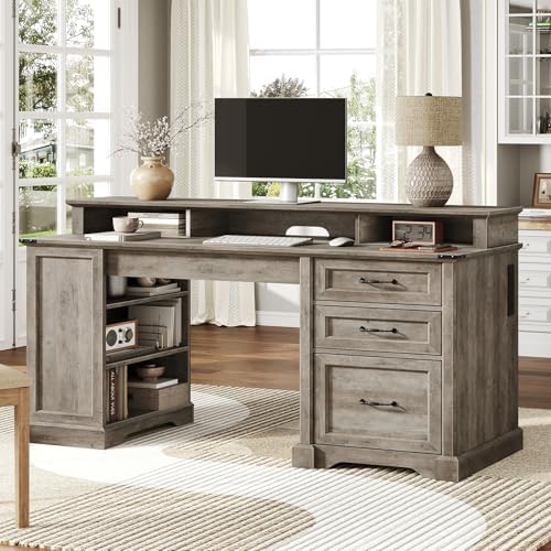 RALGEND 55'' Farmhouse Desk with Drawers, Office Desk Set of 2 - Image 4