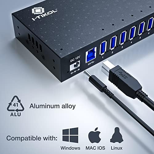 USB 3 0 Hub - 16 Ports Powered USB Hub - Desktop USB Expander Hub - up to 5Gbps High-Speed USB Splitter for Multiple Devices - Aluminum Alloy Multiple USB Hub w/AC Adapter for Laptop Phone Tablet PC - Image 6