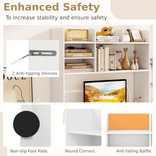 BECOMFORT Desk Hutch, Desk Organizer Shelf w/ 6 Storage Compartments, up to 32” Monitor, Wooden Display Rack, Desktop Bookshelf for Vanity Dressing Tabletop College Dorm Home & Office - Image 7