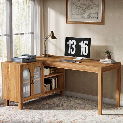 Tribesigns 59-Inch L-Shaped Desk with Storage Cabinet & Open Shelves - Image 4
