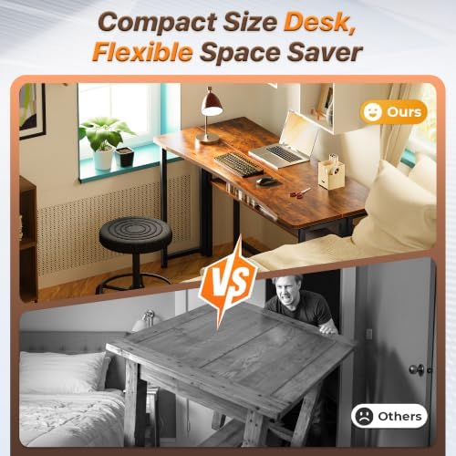 Huuger Folding Desk with Storage Shelf, 47.2 Inch Foldable Computer Table - Image 3