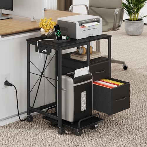 YAOHUOO Printer Stand with Power Outlet/Drawers, Printer and Shredder Stand - Image 5