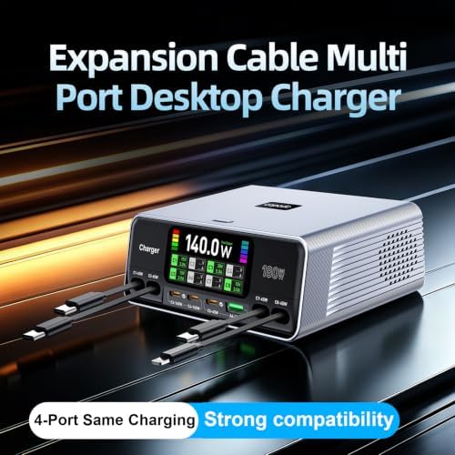 8-in-1 Retractable Charger,USB C Charging Station for Multiple Devices,Desktop Charger with Smart Display, 4 Retractable Cords Charger Compatible with Laptops, Tablets, iPhone 17,iPad - Image 3