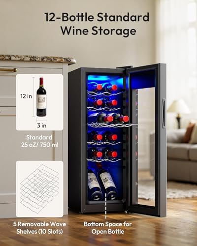 EUHOMY 12 bottle Wine Cooler Refrigerator, Wine Fridge with Lock, Black - Image 3