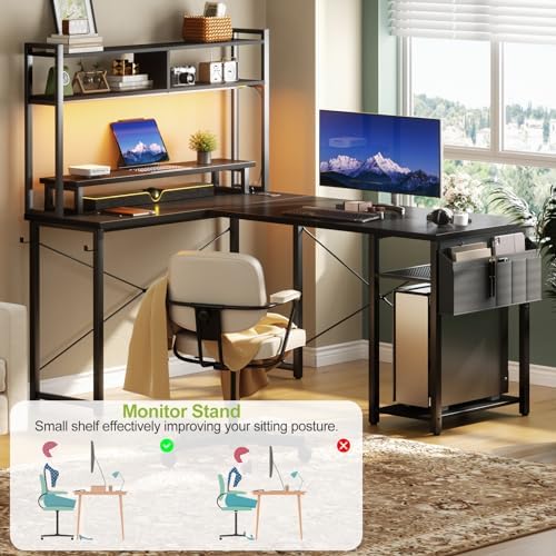 Besiost 48" Small L Shaped Desk Gaming Desk with Power Outlets & Led Lights - Image 6