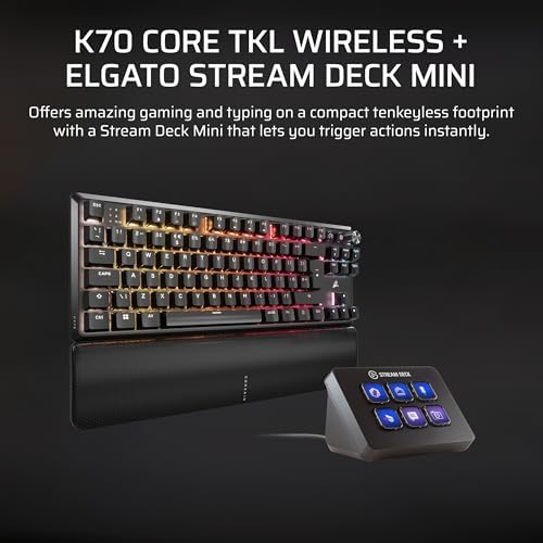 Corsair K70 CORE TKL Wireless + Elgato Stream Deck Mini Bundle - Mechanical Tenkeyless Gaming Keyboard with Studio Controller for Zoom, Teams, PowerPoint, MS Office etc, Compatible with PC/Mac - Image 2