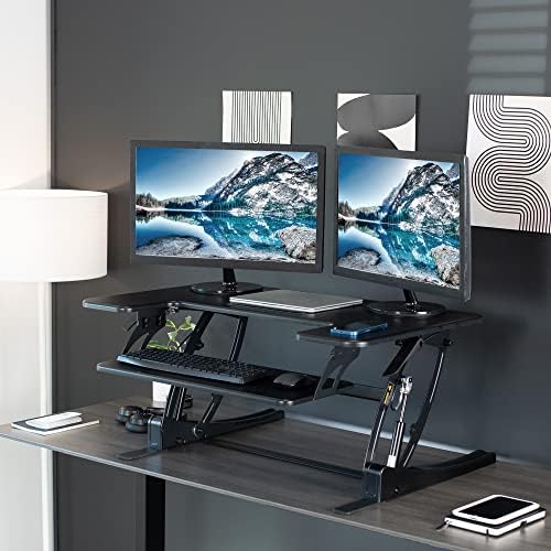 VIVO 36 inch Height Adjustable Stand Up Desk Converter, V Series, Quick Sit to Stand Tabletop Dual Monitor Riser Workstation, Black, DESK-V000V - Image 2
