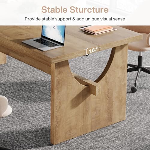 Tribesigns Executive Office Desk, 63-Inch Farmhouse Computer Desk, Large Writing Study Conference Table with Sturdy Legs, Business Workstation Table for Home Office, Rustic Brown - Image 6