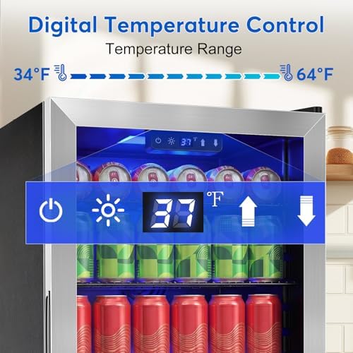 FoMup 20 Inch Beverage Refrigerator 150 Can with Glass Door – Mini Drink Cooler with Reversible Door, Safety Lock & Temperature Control, Small Fridge for Beer Soda Wine, Compact for Dorm Office Hotel - Image 4