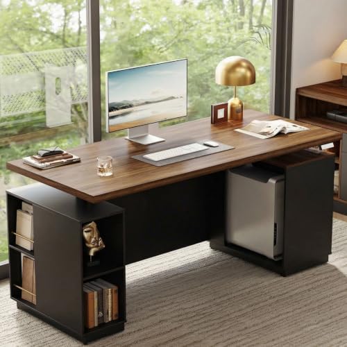 ModernMate 71" Executive Standing Desk with Privacy Panel, Black Walnut by ModernMate