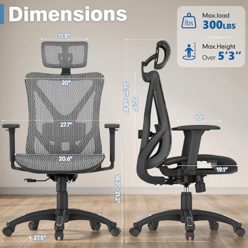 ELABEST Mesh Office Chair,Ergonomic Computer Desk Chair,Sturdy Task Chair- Adjustable Lumbar Support & Armrests,Tilt Function,Comfort Wide Seat,Swivel Home Office Chair (Graphite) - Image 3