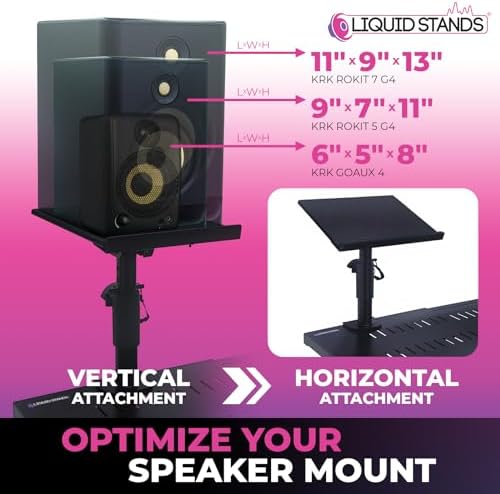 Liquid Stands Studio Monitor Stands - Music Studio Desktop Speaker Stand - 2 Pack 12x9 Clamp-on Adjustable Short or Tall Speaker Support for Music Booth Desk Audio Monitor Stand Mount with Tilt - Image 3
