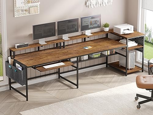 SEDETA L Shaped Computer Desk, Reversible Computer Desks, L Shaped Desk with Power Outlets & LED Strip, Monitor Shelf, Keyboard Tray, Pegboard and Storage Shelves for Home Office, Rustic Brown - Image 2