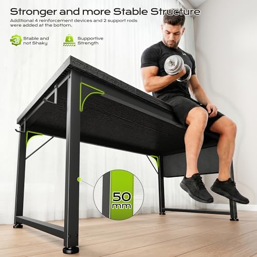 DurayLoly 47 x 24 inch Desk, 24mm Thick Heavy Duty Gaming Desk with RGB LED & Power Outlets, Detachable Stand, Hooks & Storage Bag, 110LBS Capacity, Home Office Computer Desk, Black - Image 5