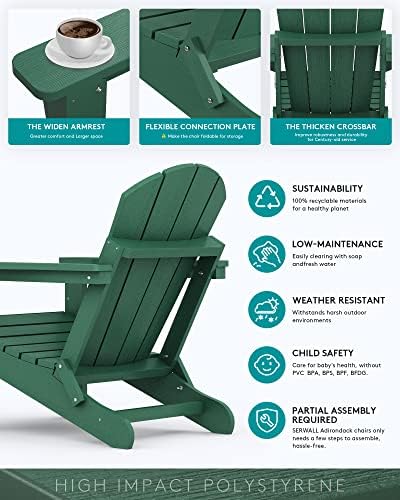SERWALL Folding Adirondacks Chair Set of 6 with Cup Holder for Patio- Green - Image 5