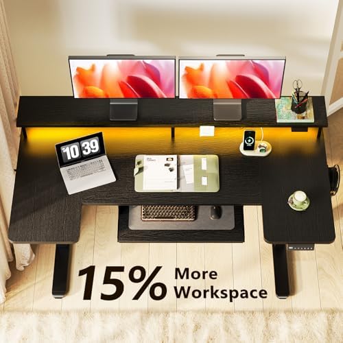 OffiGo 55 Inch U Shaped Electric Standing Desk with Keyboard Tray, Black - Image 5