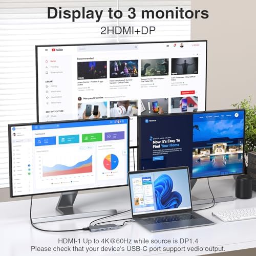 USB C Docking Station 3 Monitors USBC Hub Laptop Dual Monitor Multi Adapter - Image 3