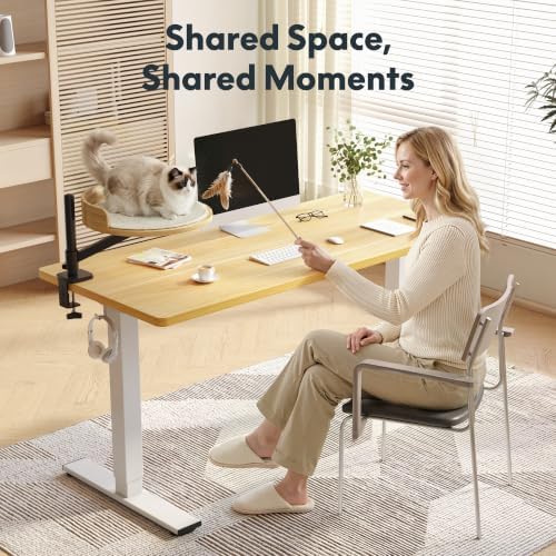 FLEXISPOT EN2 55"x28" Standing Desk with Solid Wood Cat Bed, Maple - Image 2