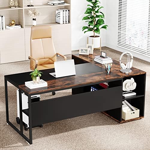Tribesigns 71 inch Executive Desk, L Shaped Desk with Cabinet Storage - Image 5