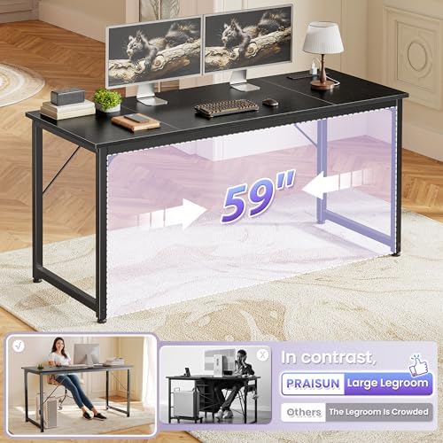 PRAISUN 63 X 24 Inch Computer Desk, Power Outlets, USB-C, Black - Image 7