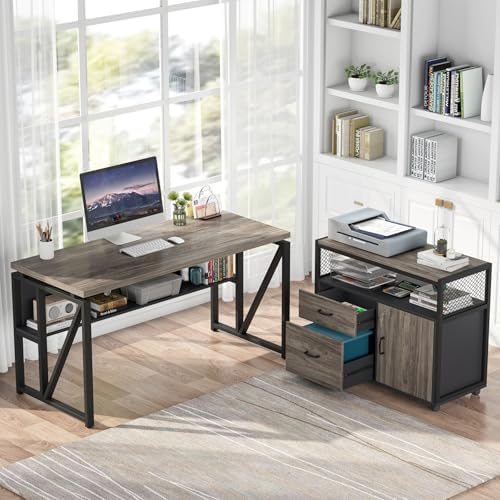Tribesigns Office Desk with Drawers Sets, 55 inches L Shaped Computer Desk with Mobile File Cabinet,Big Executive Desk for Home Office Furniture Sets (Dark Oak, 55-inch) - Image 3